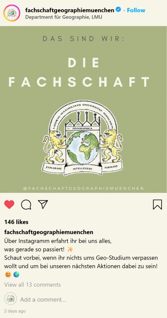Instagramm Profil der Fachschaft Geographie München